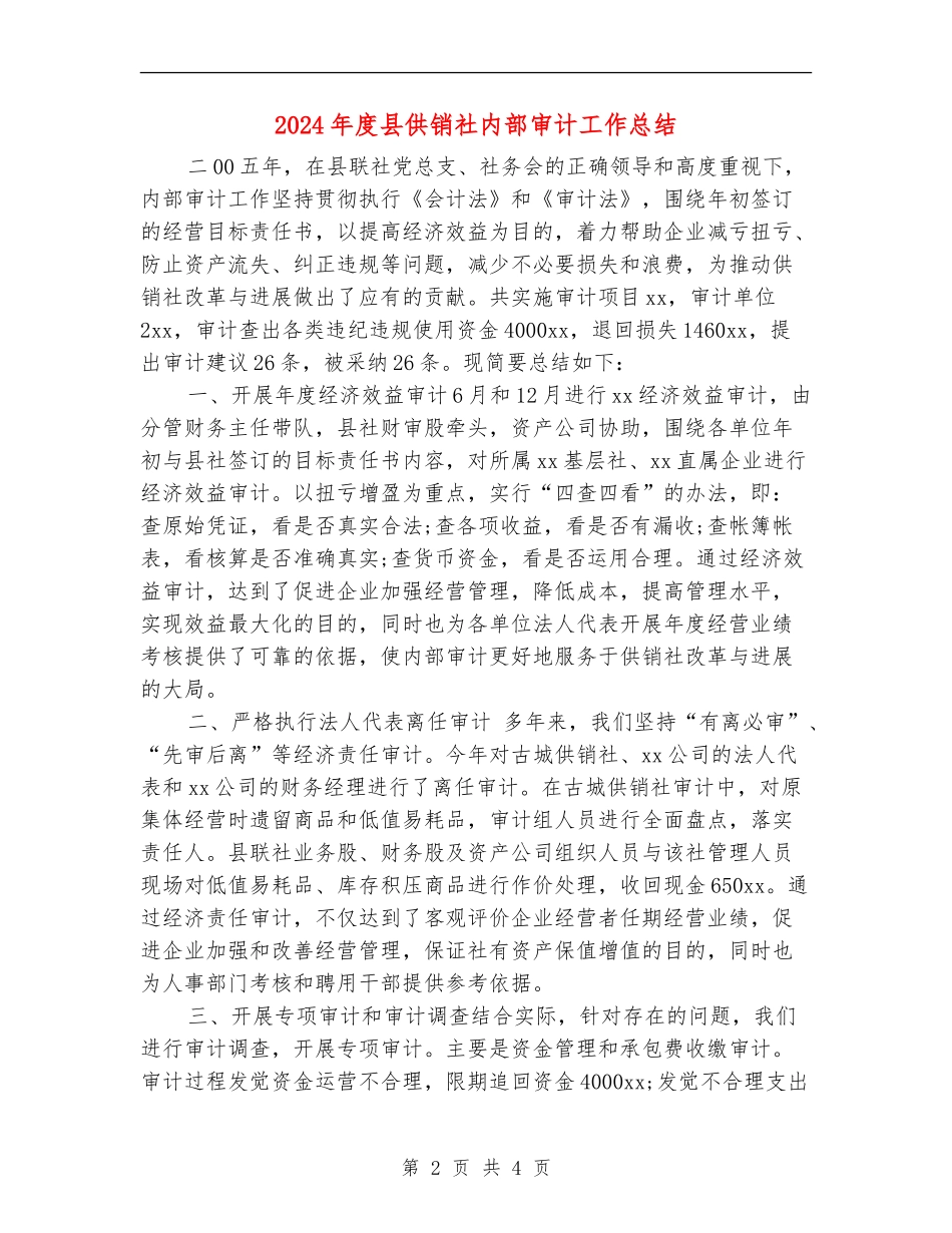 2024年度县供销社内部审计工作总结_第2页