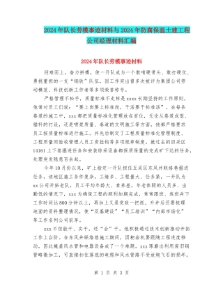 2024年队长劳模事迹材料与2024年防腐保温土建工程公司经理材料汇编