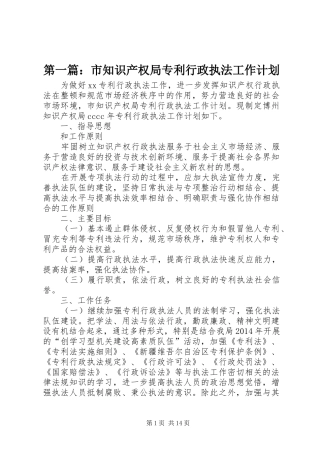 第一篇：市知识产权局专利行政执法工作计划
