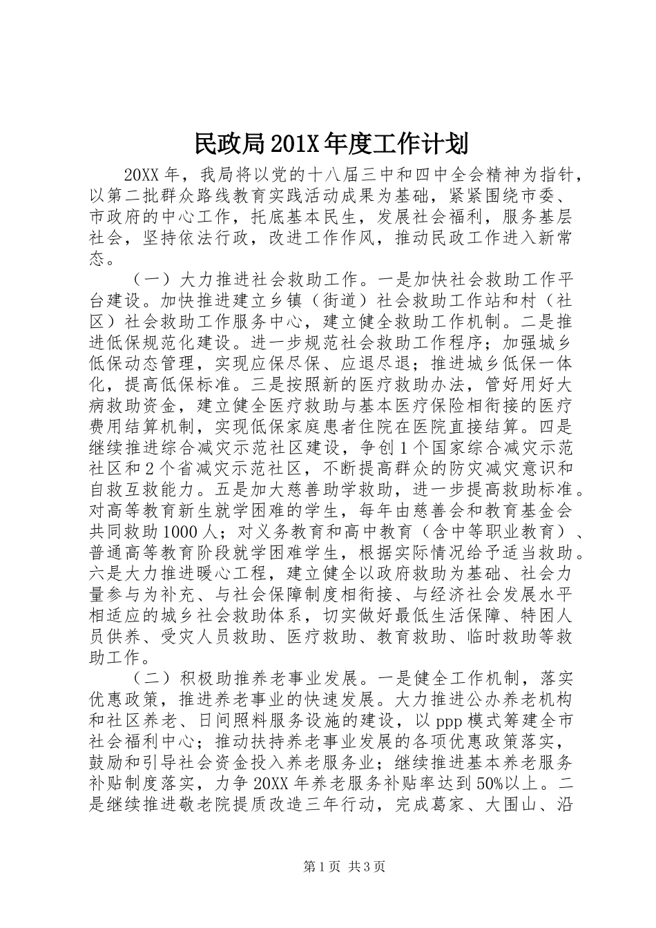 民政局201X年度工作计划_第1页