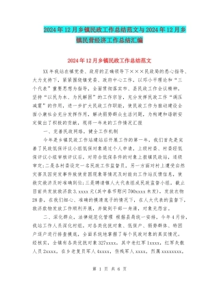 2024年12月乡镇民政工作总结范文与2024年12月乡镇民营经济工作总结汇编