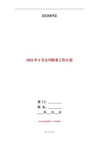 2024年5月公司财务工作计划