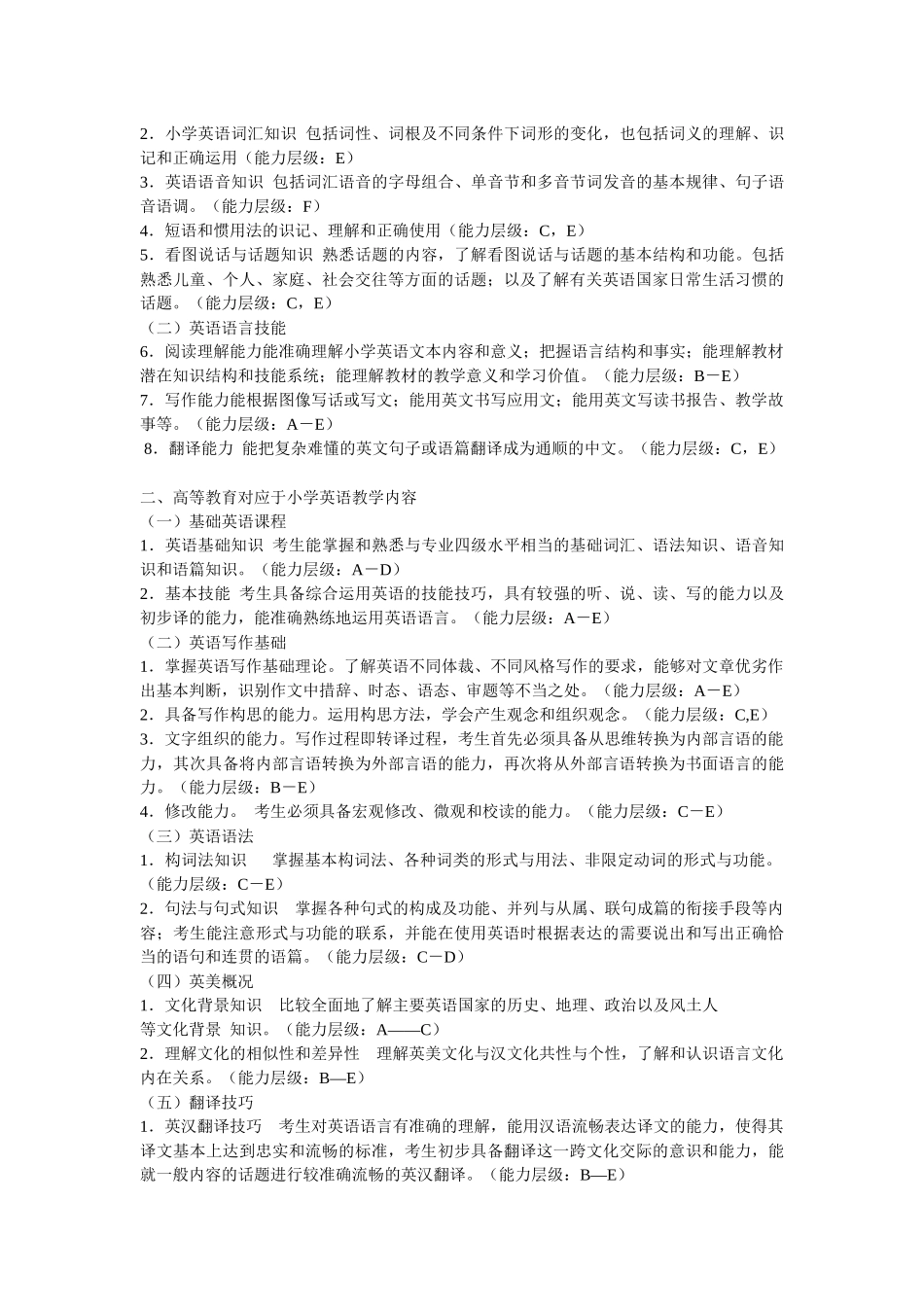 浙江省教师招聘考试小学英语学科考试说明_第2页