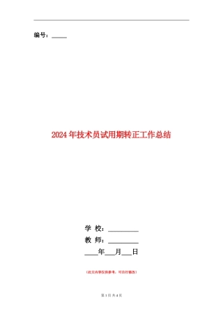 2024年技术员试用期转正工作总结