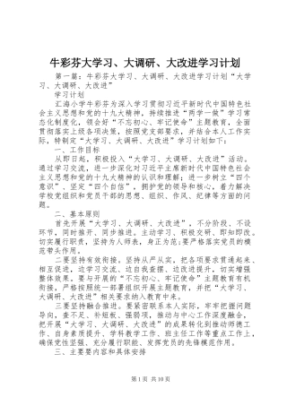 牛彩芬大学习、大调研、大改进学习计划