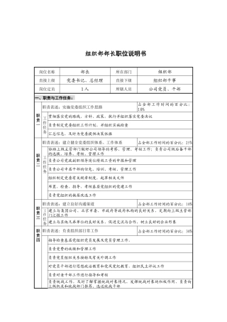 组织部部长岗位说明书