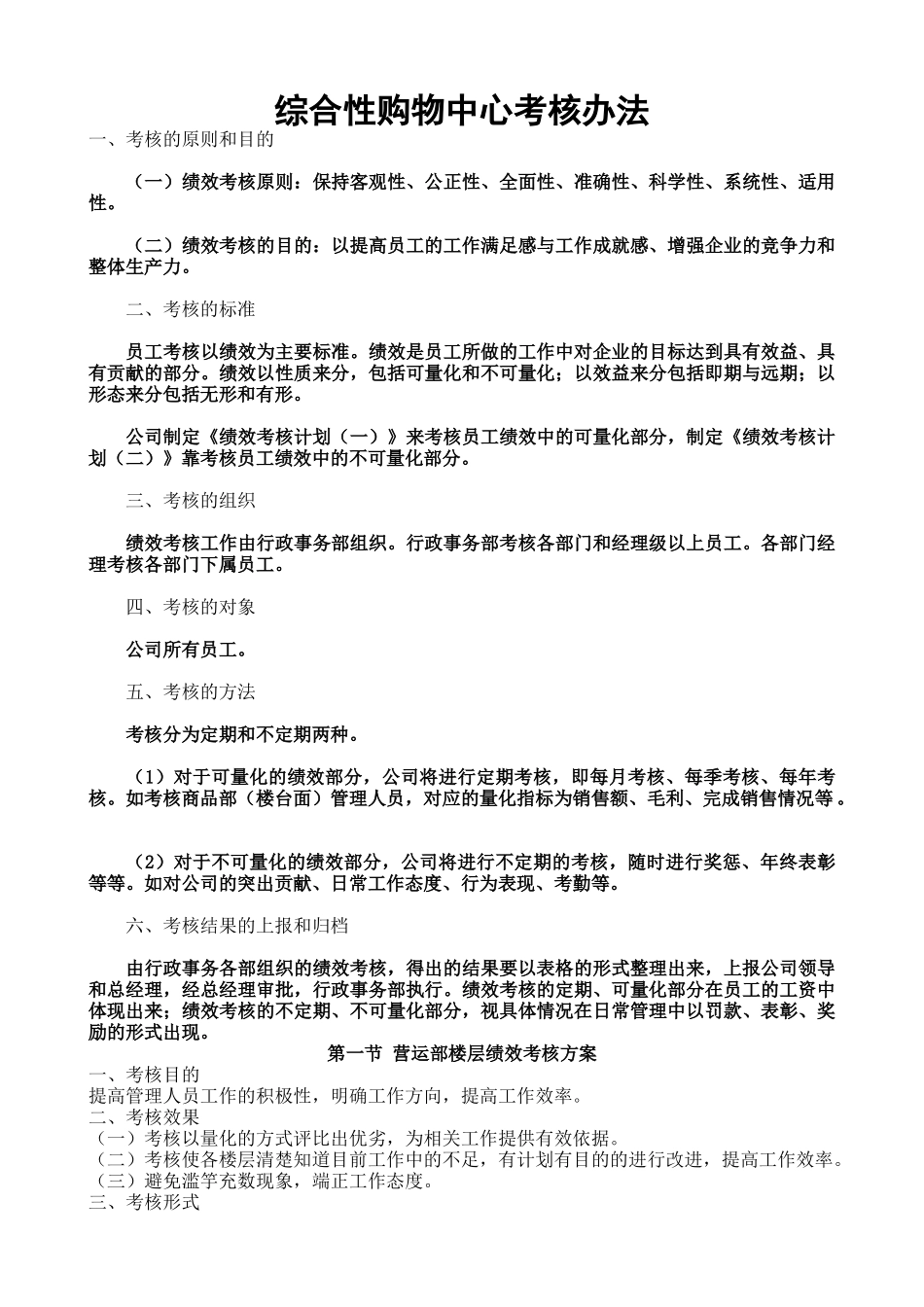 综合性购物中心绩效考核办法_第1页