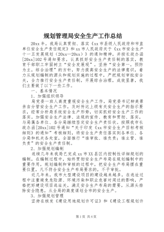 规划管理局安全生产工作总结