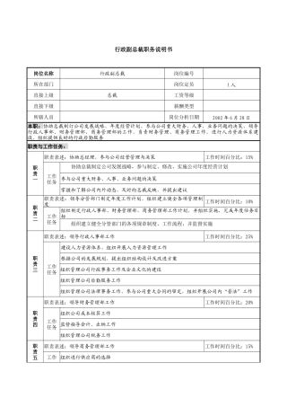 某跨国企业亚太区行政副总裁职务说明书