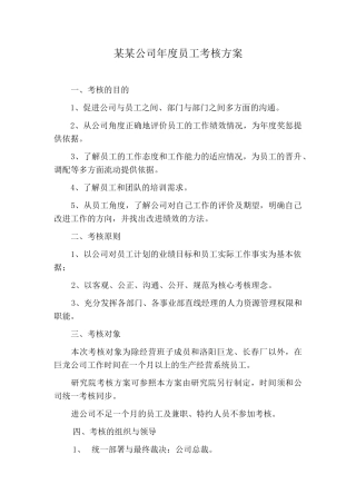 某某公司年度员工考核方案