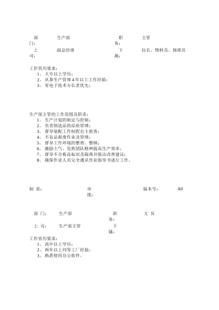 生产部主管工作职责