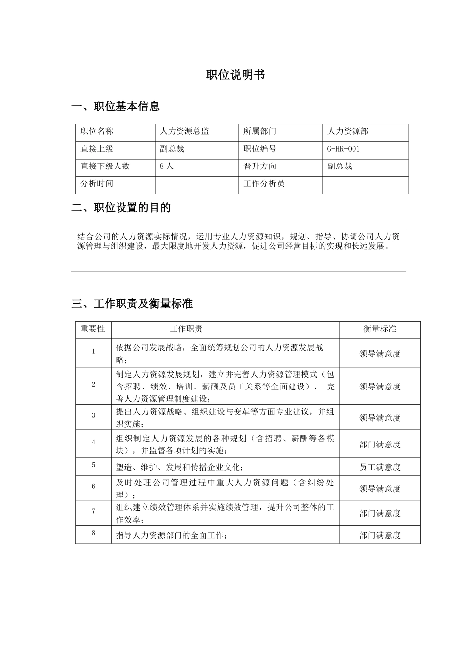职位说明书（人事总监）_第1页