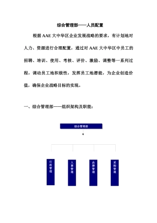 综合管理部人员配置及管理计划