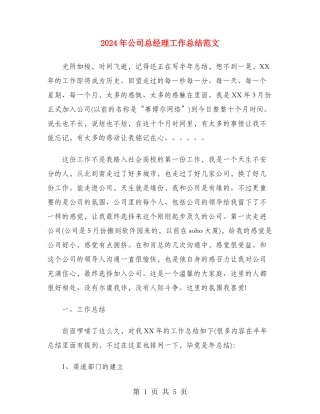 2024年公司总经理工作总结范文