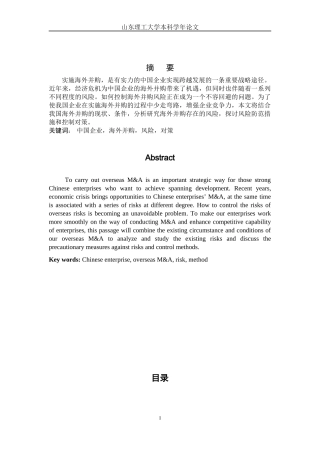 跨国并购学年论文