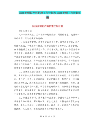 2024护师妇产科护理工作计划与2024护师工作计划汇编