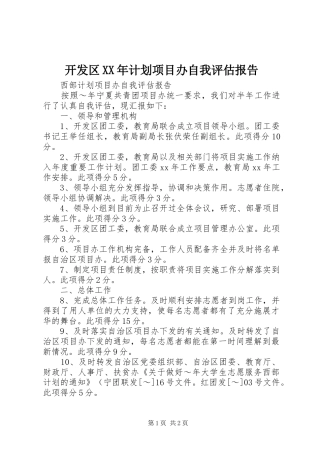 开发区XX年计划项目办自我评估报告