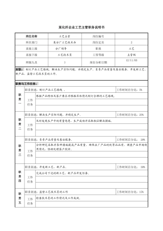某化纤企业工艺主管职务说明书