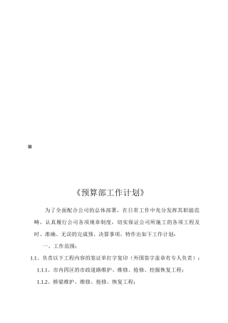 浅析预算部工作计划