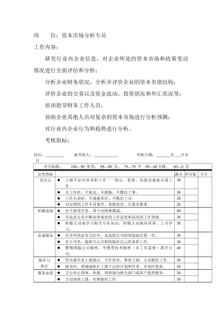 岗位工作内容和年度定性考核指标-资本市场分析专员