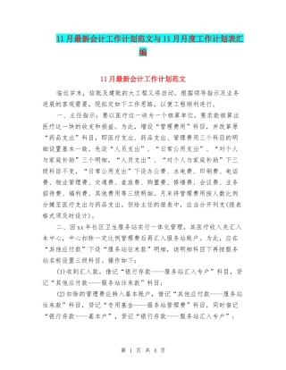 11月最新会计工作计划范文与11月月度工作计划表汇编