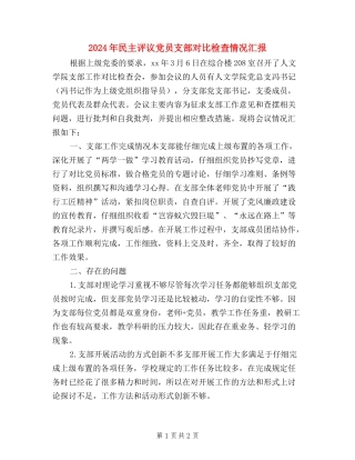 2024年民主评议党员支部对照检查情况汇报