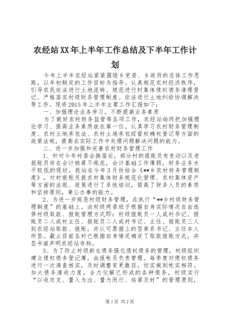 农经站XX年上半年工作总结及下半年工作计划