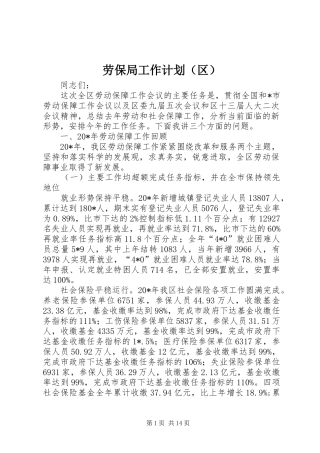 劳保局工作计划（区）