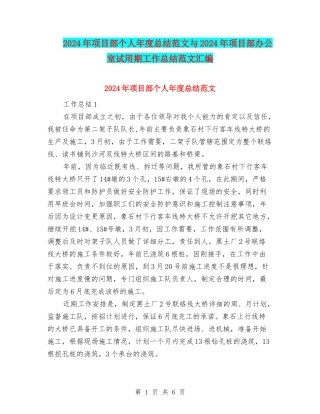2024年项目部个人年度总结范文与2024年项目部办公室试用期工作总结范文汇编