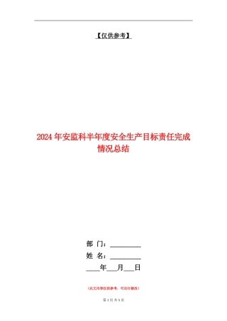 2024年安监科半年度安全生产目标责任完成情况总结