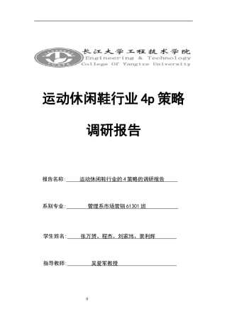 运动休闲鞋行业4p策略调研报告