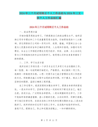 2024年三个月试用转正个人工作总结与2024年三支一扶个人工作总结汇编