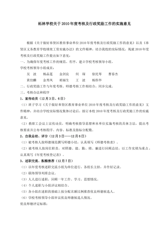 柘林学校关于XXXX年度考核及行政奖励工作的实施意见