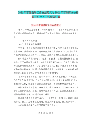2024年市建设局工作总结范文与2024年市政府办公室副主任个人工作总结汇编