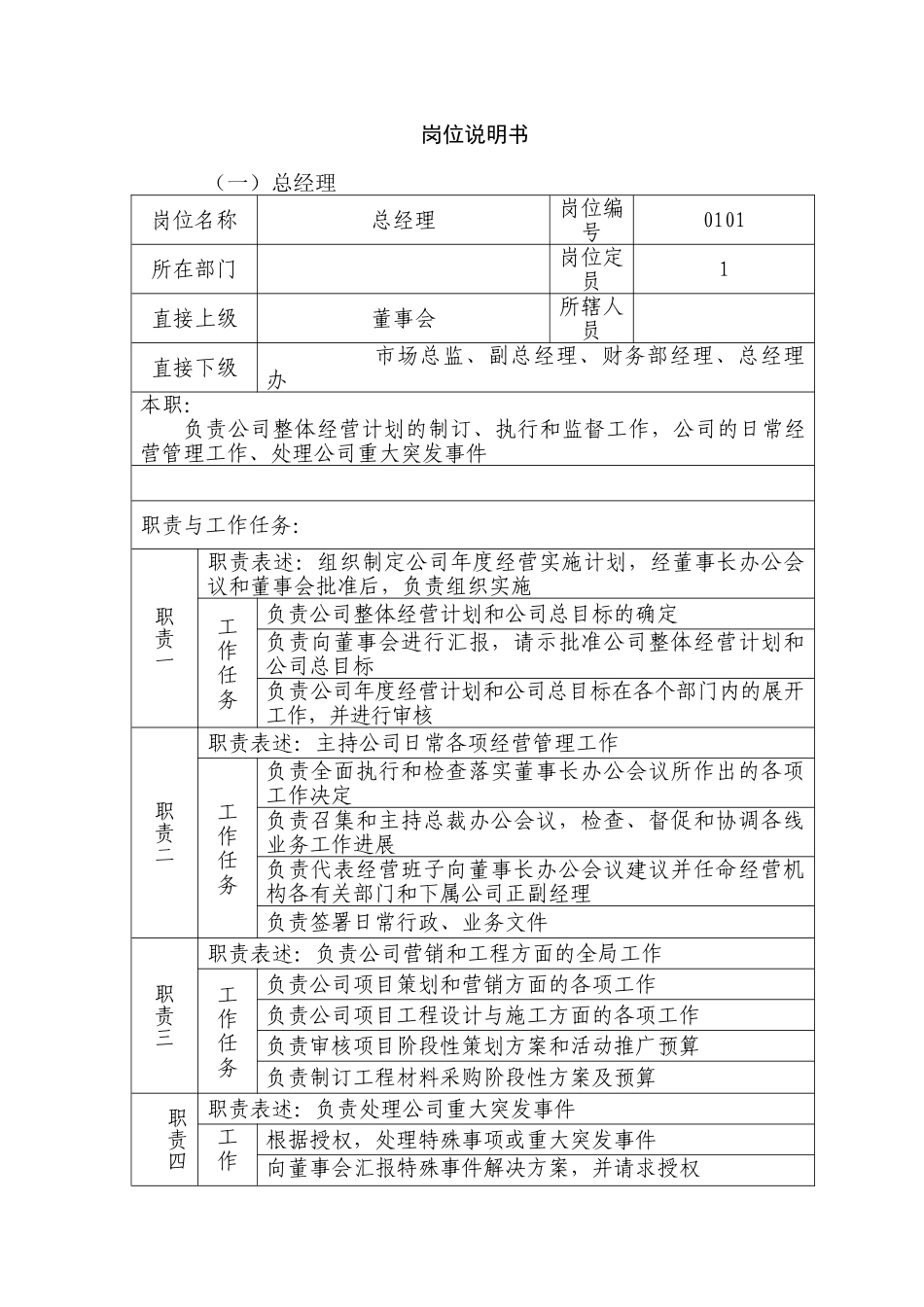 某某公司岗位说明书_第1页