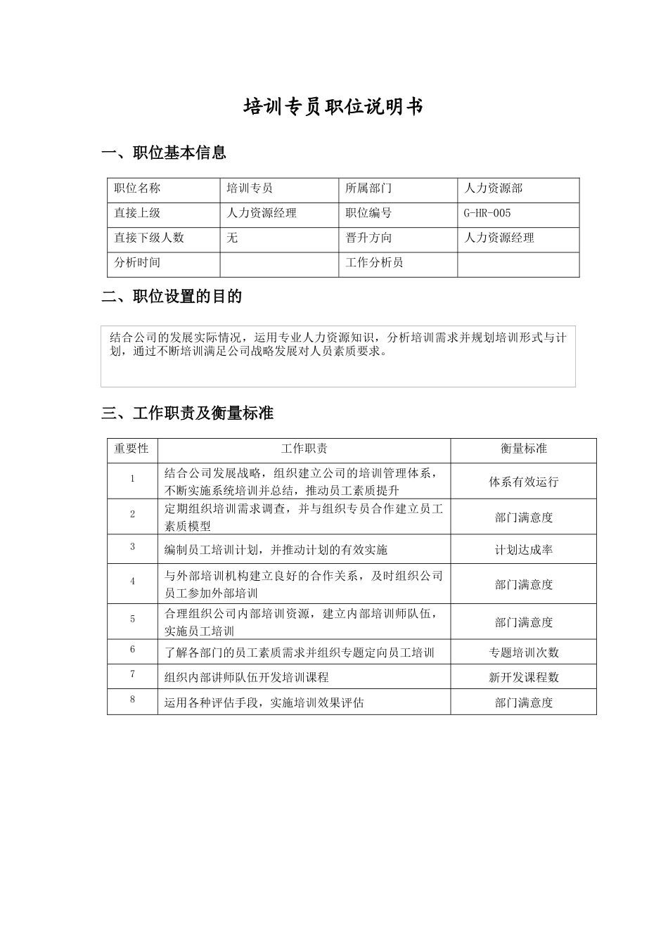 职位说明书（培训专员）_第1页