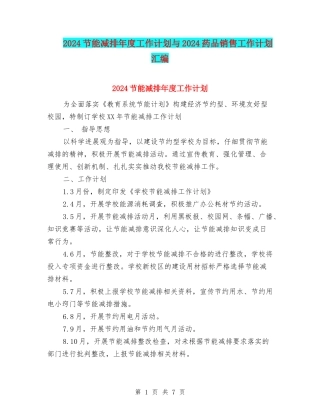 2024节能减排年度工作计划与2024药品销售工作计划汇编