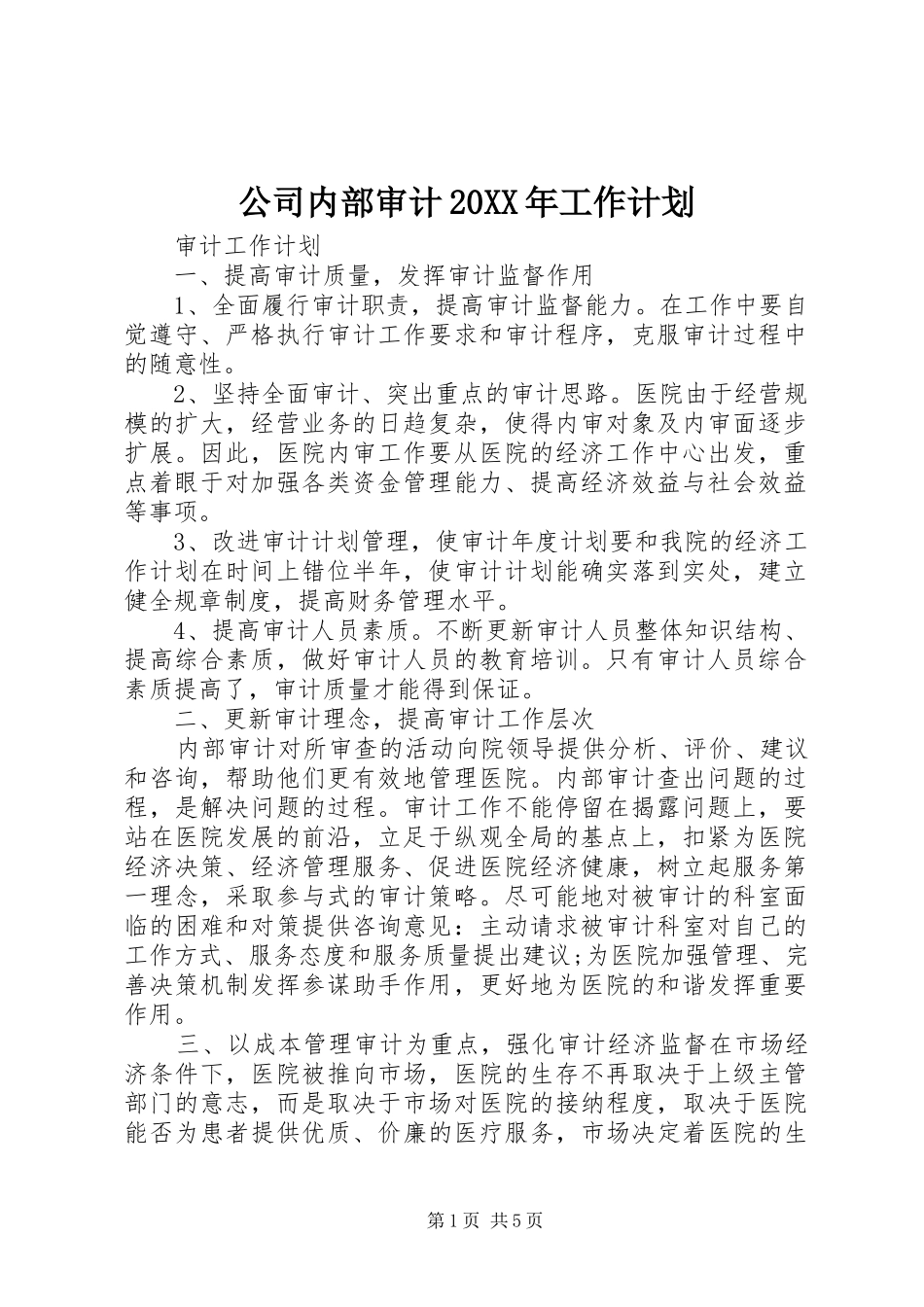 公司内部审计20XX年工作计划_第1页