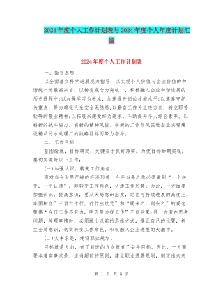 2024年度个人工作计划表与2024年度个人年度计划汇编