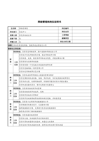 网络管理岗岗位说明书