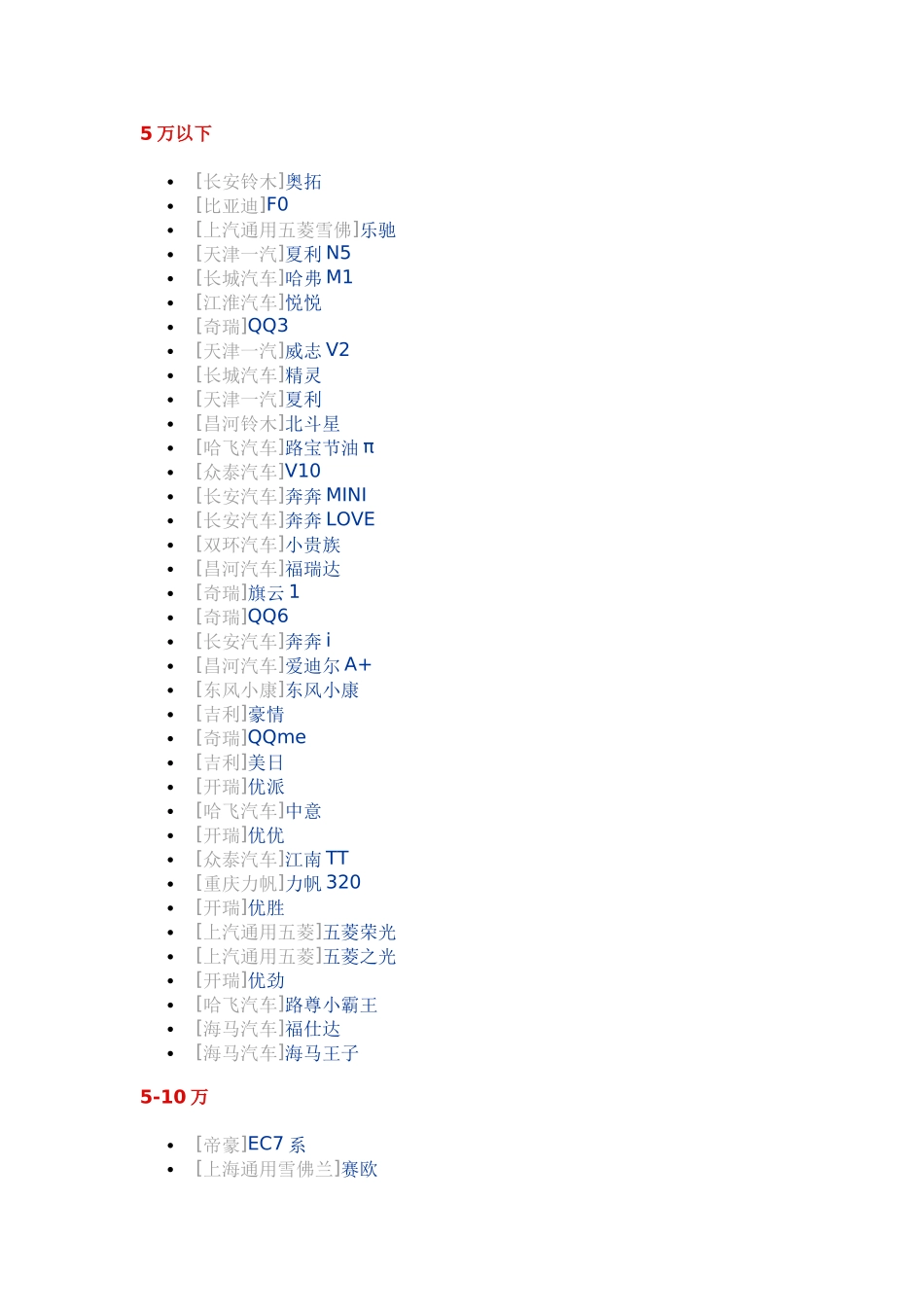 各种车型价格_第1页
