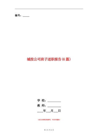 城投公司班子述职报告