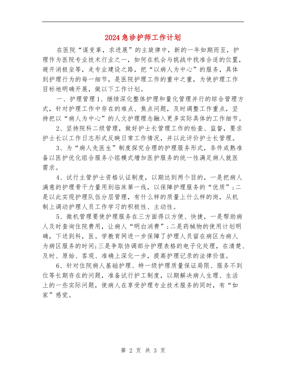 2024急诊护师工作计划_第2页