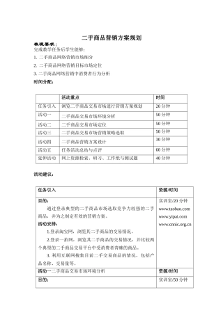 二手商品营销方案规划