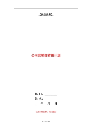 公司营销部营销计划