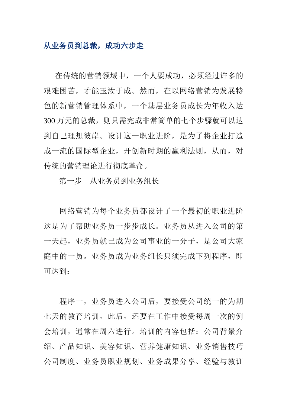 从业务员到总裁成功六步走概述_第1页
