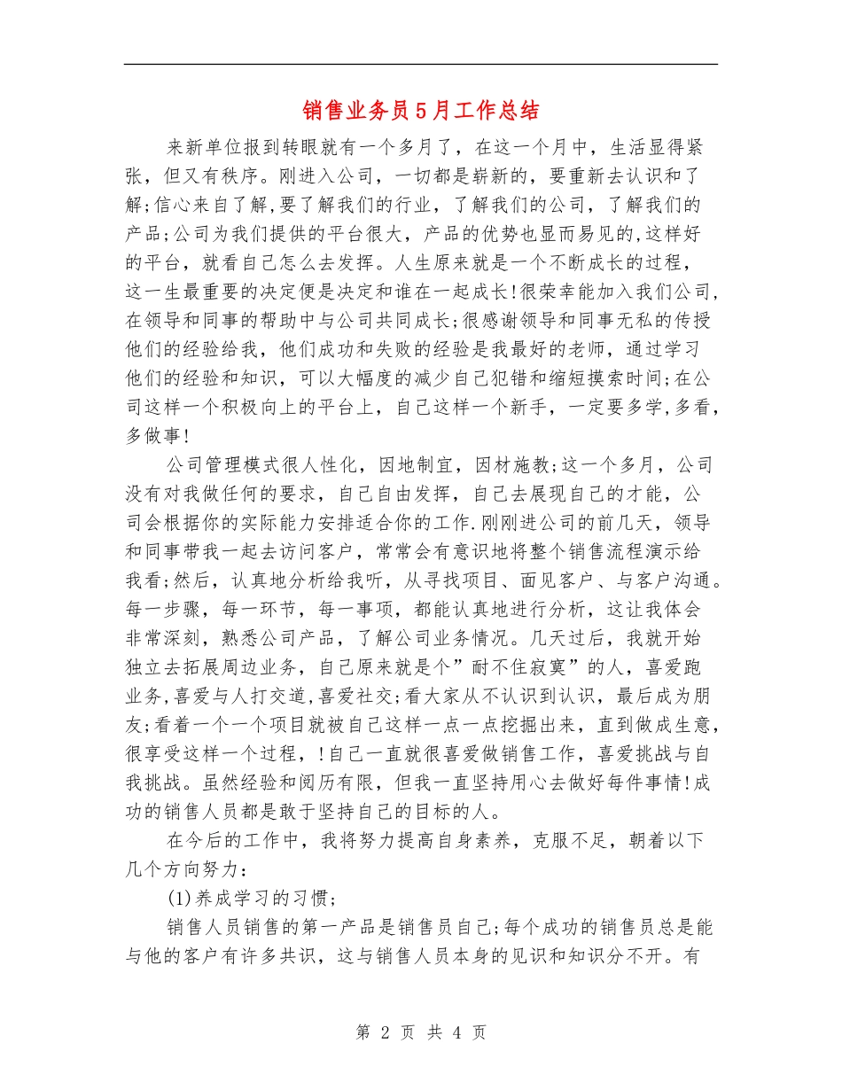 销售业务员5月工作总结_第2页