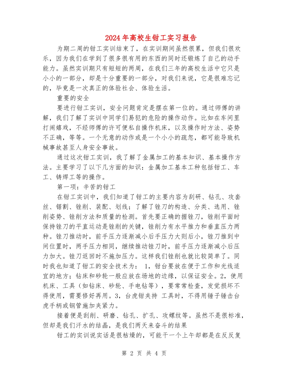 2024年大学生钳工实习报告_第2页