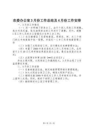 农委办公室3月份工作总结及4月份工作安排