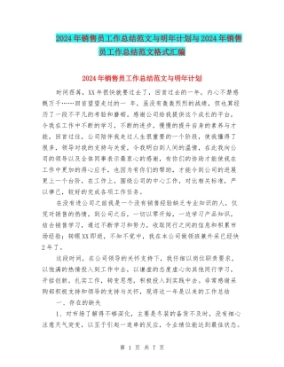 2024年销售员工作总结范文与明年计划与2024年销售员工作总结范文格式汇编